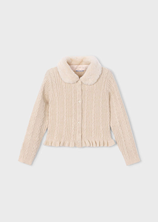 Cardigan Mayoral bambina con colletto teddy removibile – Milk vigoré