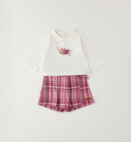 Completino neonata iDO iDOMini con gonna tartan – Panna